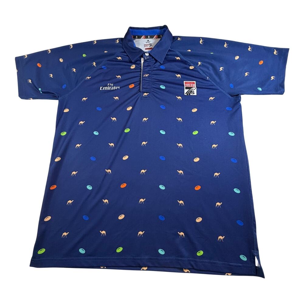 Gilbert Emirates Dubai Rugby 7s Ball Print Polo Shirt Blue Men Sz XXL